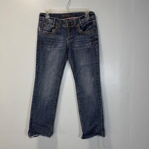 Amethyst Womens Low Rise Y2K Flare Jeans Blue Distressed Size 7